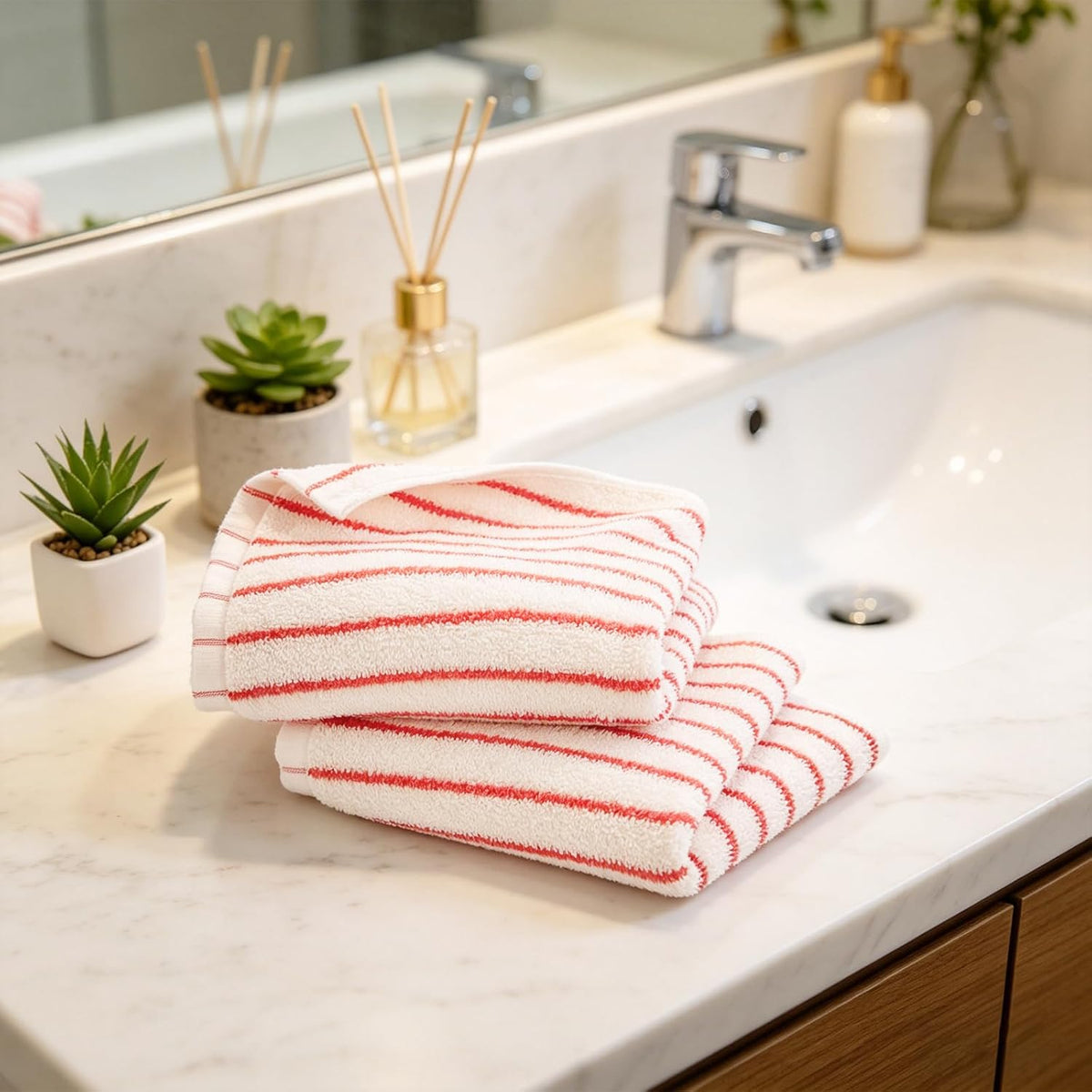 3 Pack Pink and White Striped Hand Towels 100% Cotton Absorbent Soft Decorative Towel for Bathroom Kitchen Home Hotel Beach, 29 x 13.4 Inches (Pink and White)