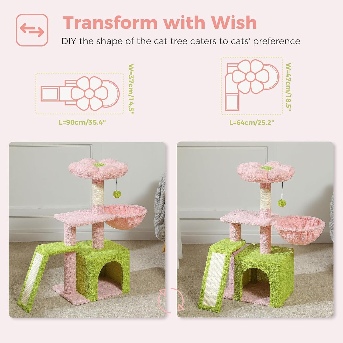Cactus Cat Tree for Kittens & Small Cats, 32in Cat Tower,Pink