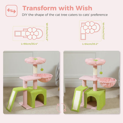 Cactus Cat Tree for Kittens & Small Cats, 32in Cat Tower,Pink