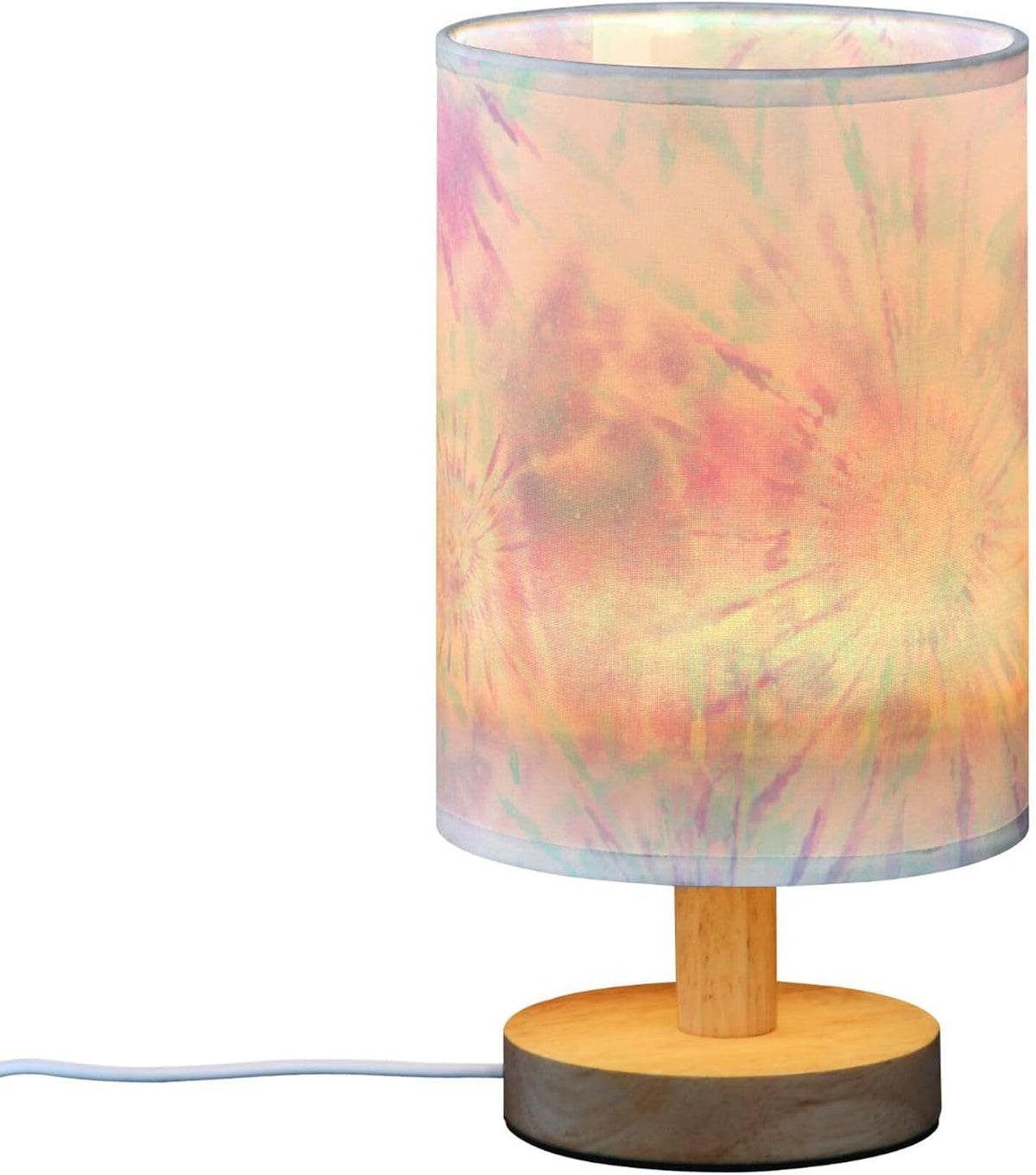 Pastel Pink Tie Dye Swirl Print Table Lamp with Wood Base Fabric Lamp Shade Bedside Nightstand Desk Lamp for Living Room Bedroom Kids Room Office