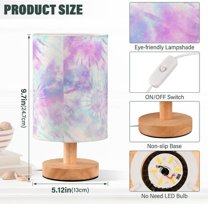 Pastel Pink Tie Dye Swirl Print Table Lamp with Wood Base Fabric Lamp Shade Bedside Nightstand Desk Lamp for Living Room Bedroom Kids Room Office