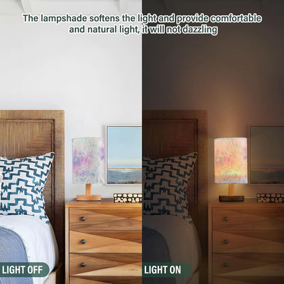 Pastel Pink Tie Dye Swirl Print Table Lamp with Wood Base Fabric Lamp Shade Bedside Nightstand Desk Lamp for Living Room Bedroom Kids Room Office