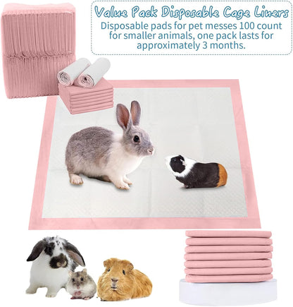 Rabbit Pee Pads 100 Pcs 18"× 13" Disposable Cage Liners Leak-Proof Super Absorbent Potty Training Pad for Puppy Guinea Pigs Hedgehog Hamsters Chinchillas Cats and Other Small Animals