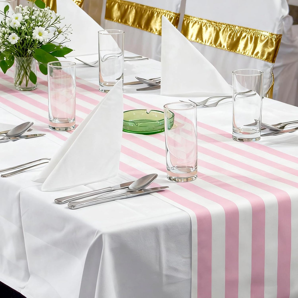 Striped Table Runner Roll,Pink,50' Long X 16" Wide