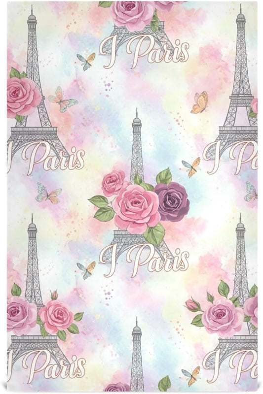 Elegant Love Paris Pink Pastel Kitchen Counter Cloth, 28x18 Inches Absorbent Hand Towels for Kitchen Decorative, Set of 6