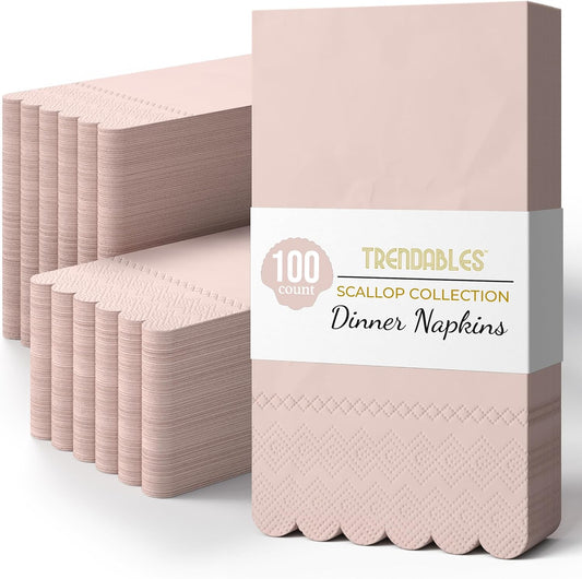 Party Solids Peach Scalloped Napkins Disposable 100 Pcs 3-Ply Peach Scalloped Dinner Napkins Disposable Decorative for Dinners & Parties, Paper Guest Towels for Bathroom & Party Supplies