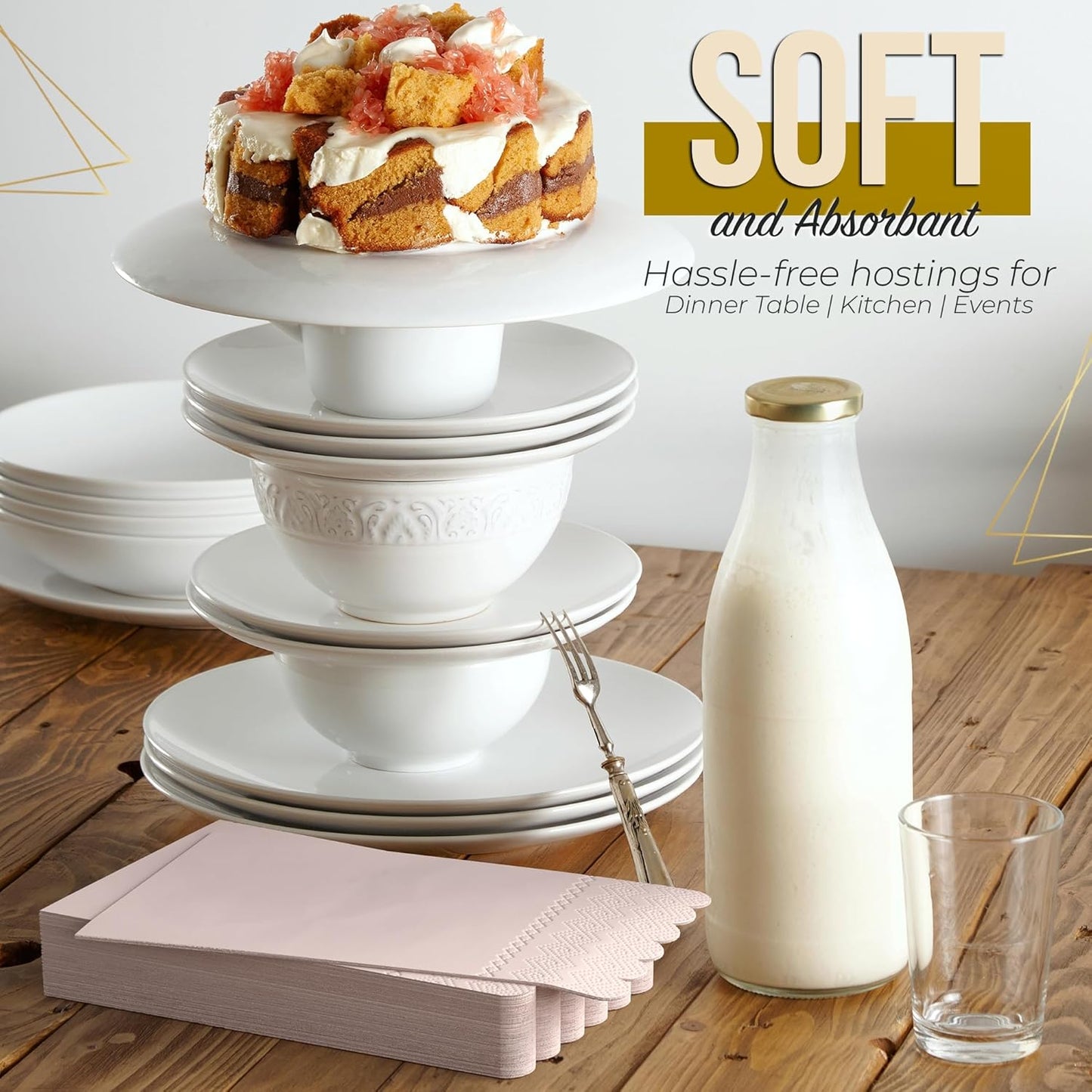 Party Solids Peach Scalloped Napkins Disposable 100 Pcs 3-Ply Peach Scalloped Dinner Napkins Disposable Decorative for Dinners & Parties, Paper Guest Towels for Bathroom & Party Supplies