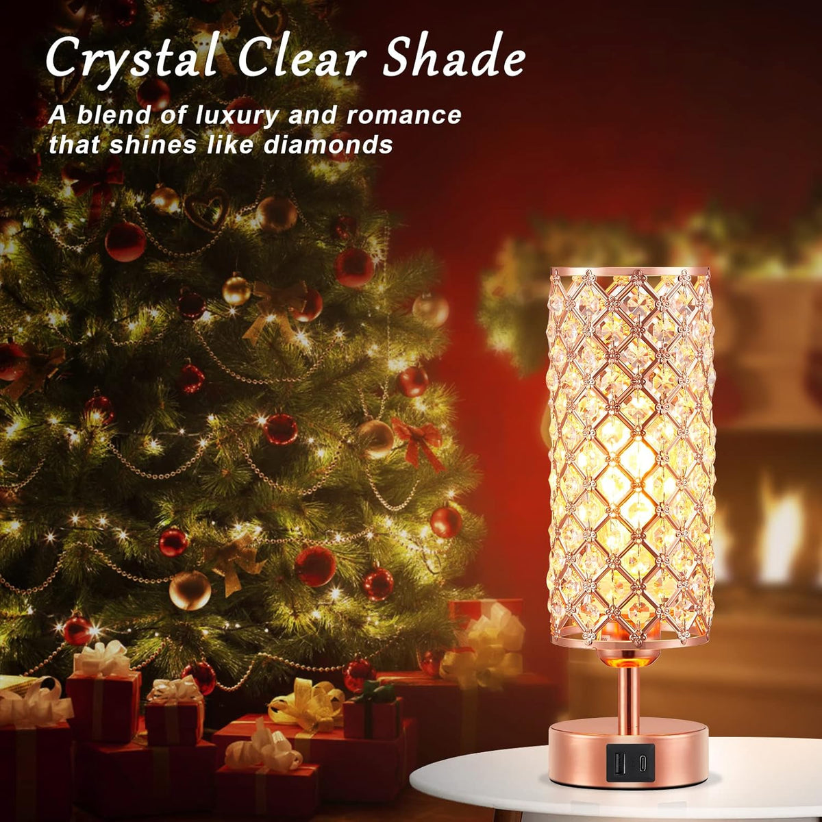 Pink Crystal Table Lamp, 3 Way Dimmable Touch Lamps for Night Stands