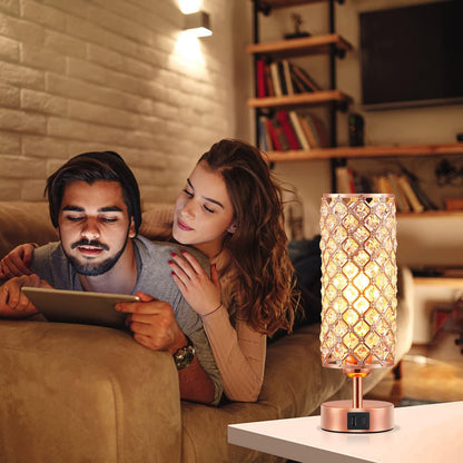 Pink Crystal Table Lamp, 3 Way Dimmable Touch Lamps for Night Stands