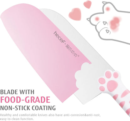 Cute Kitchen Knife Set, Dishwasher Safe, 5-piece Non-Stcik Knives Set with Detachable Block and Scissors,Sharp for Chopping, Slicing, Dicing and Cutting (Pink)
