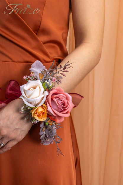 Orange Pink Corsage and Boutonniere Set for Prom Homecoming Flower