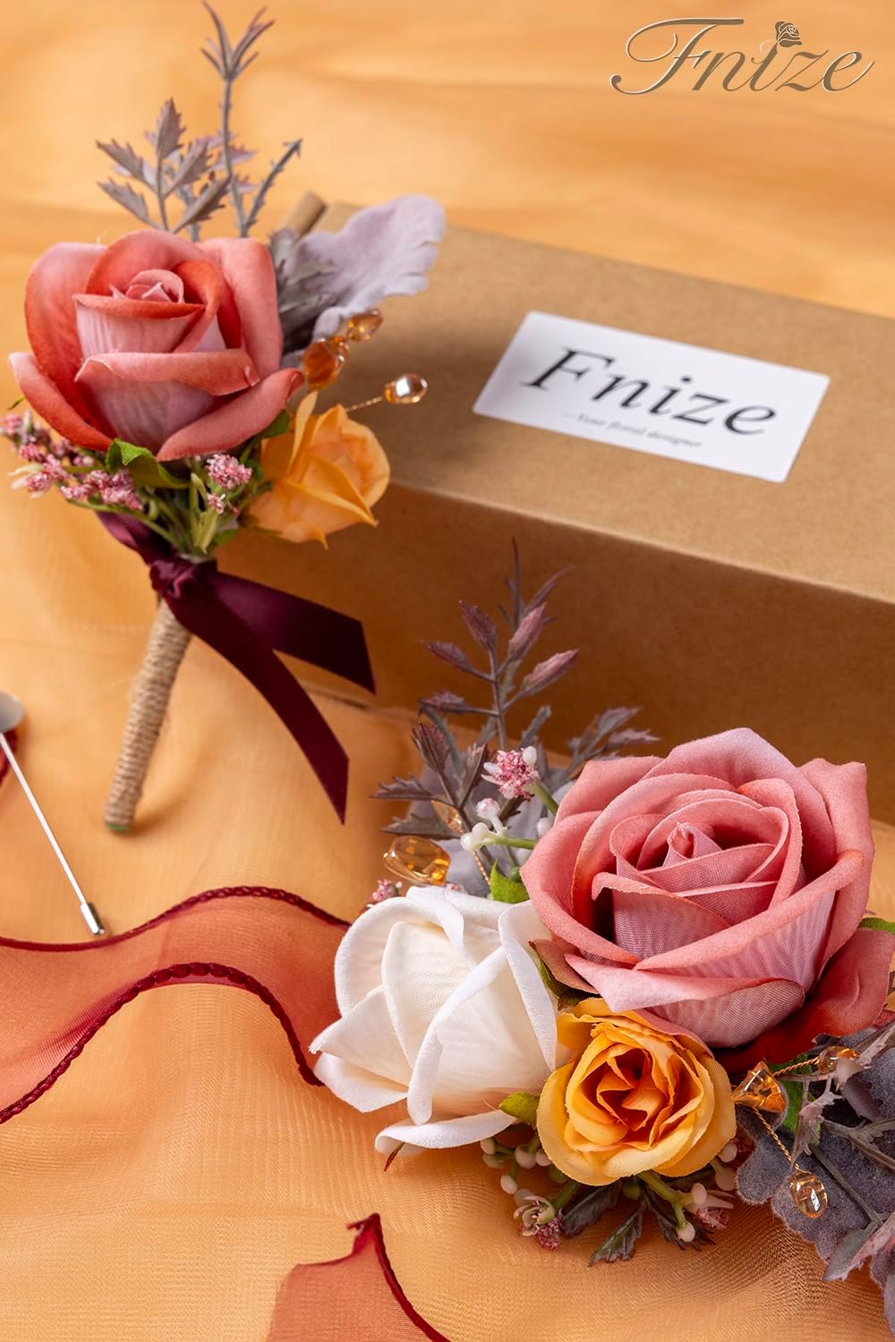 Orange Pink Corsage and Boutonniere Set for Prom Homecoming Flower
