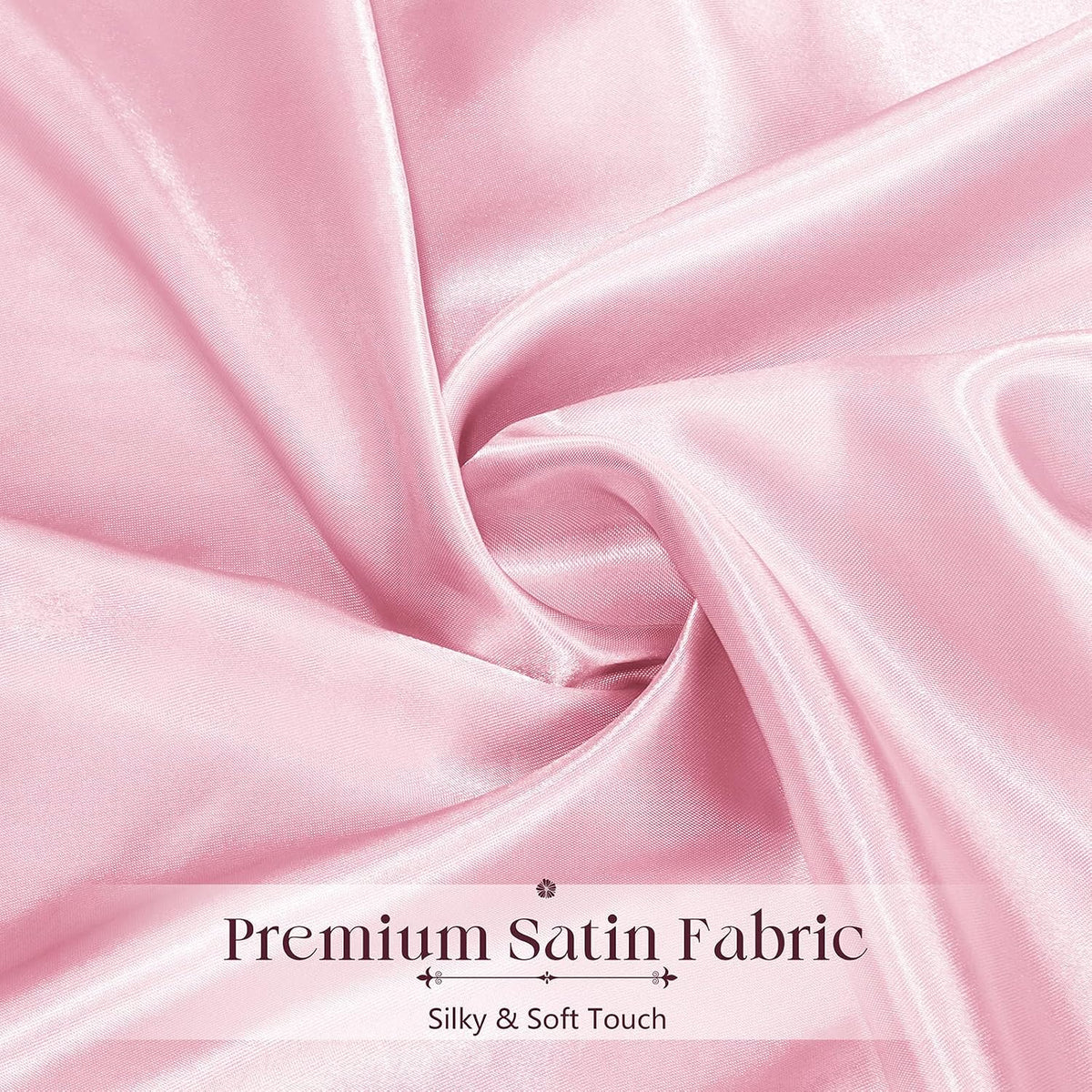 Satin Ruffle Edge Tablecloth - Light Pink Satin Table Cover 52 x 70 Inch Rectangle Bright Silk Table Cloth for Weddings, Banquets, or Home Dining