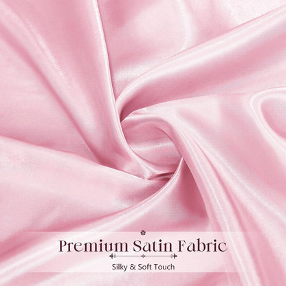 Satin Ruffle Edge Tablecloth - Light Pink Satin Table Cover 52 x 70 Inch Rectangle Bright Silk Table Cloth for Weddings, Banquets, or Home Dining