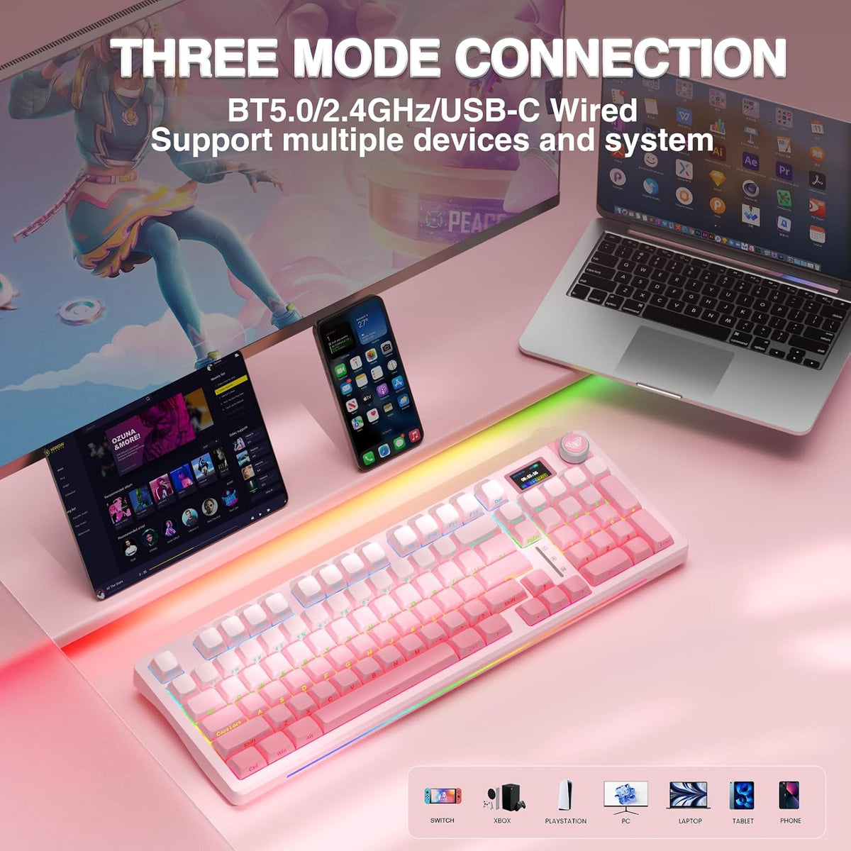 S98 Pro Wireless Mechanical Gaming Keyboard with Screen, Knob, 96 Keys