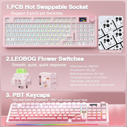 S98 Pro Wireless Mechanical Gaming Keyboard with Screen, Knob, 96 Keys