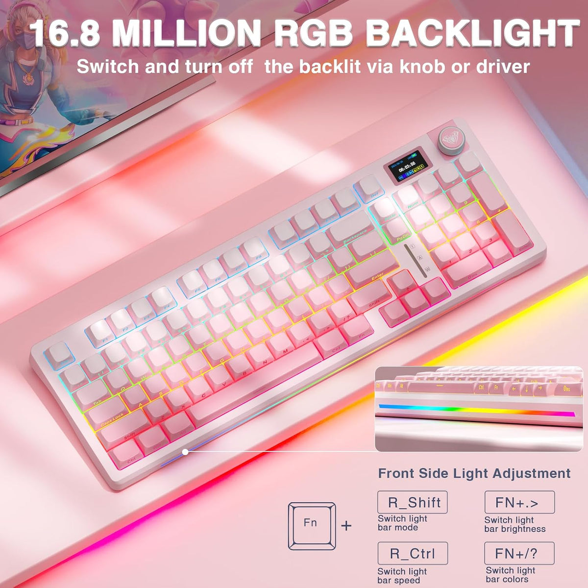 S98 Pro Wireless Mechanical Gaming Keyboard with Screen, Knob, 96 Keys