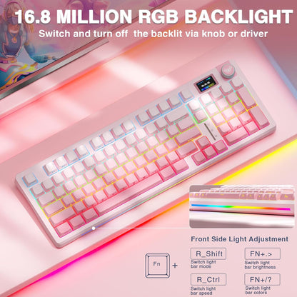 S98 Pro Wireless Mechanical Gaming Keyboard with Screen, Knob, 96 Keys