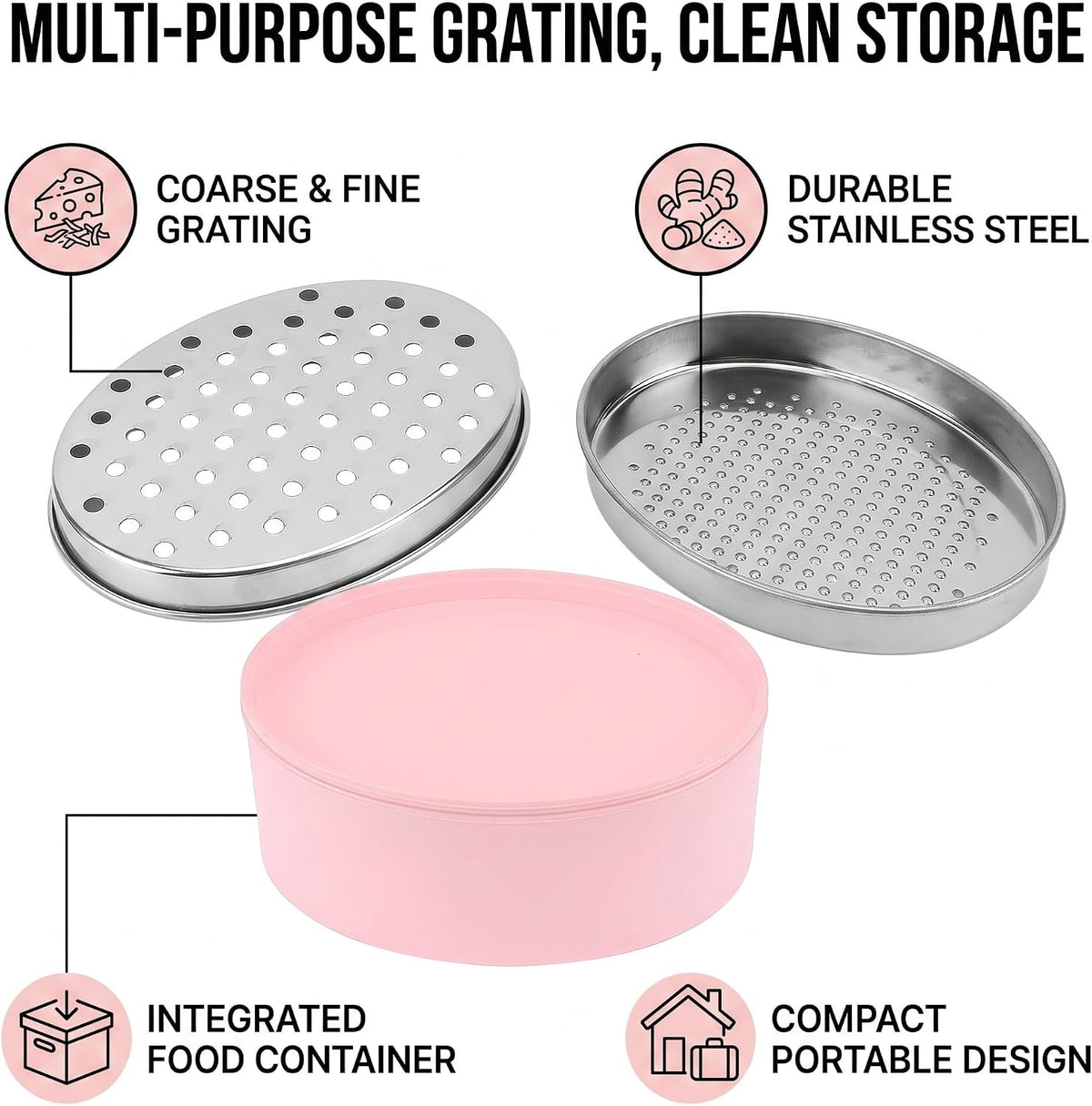 Portable Cheese Grater Stainless Steel Box Grater with Storage Container for Easy Grating in Home Kitchen (Pink), #013, Jeffergardenox1nhivue3-13