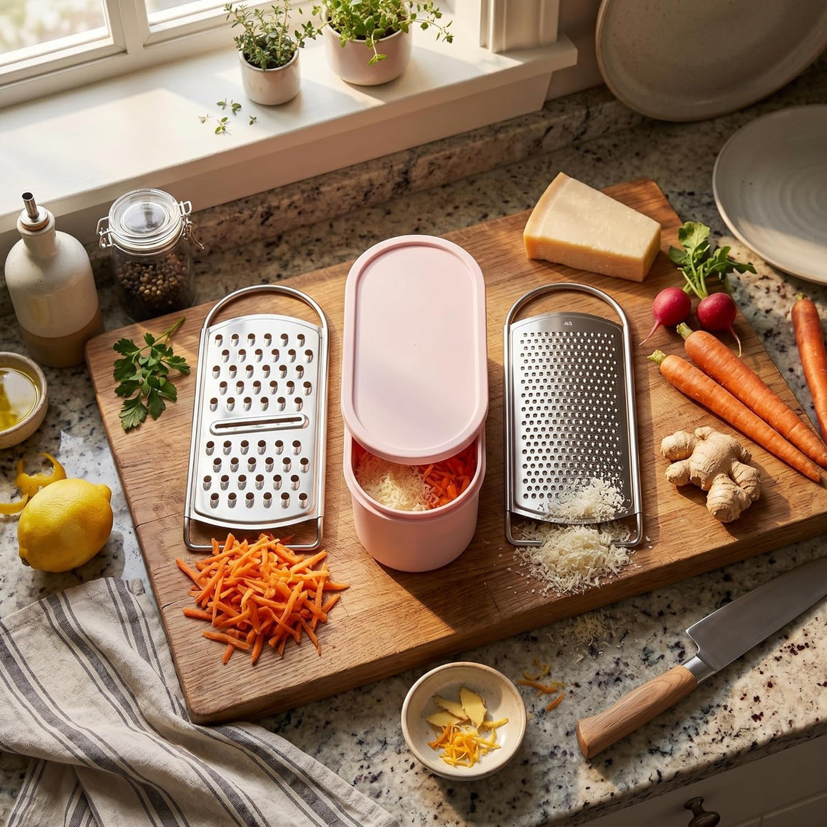 Portable Cheese Grater Stainless Steel Box Grater with Storage Container for Easy Grating in Home Kitchen (Pink), #013, Jeffergardenox1nhivue3-13