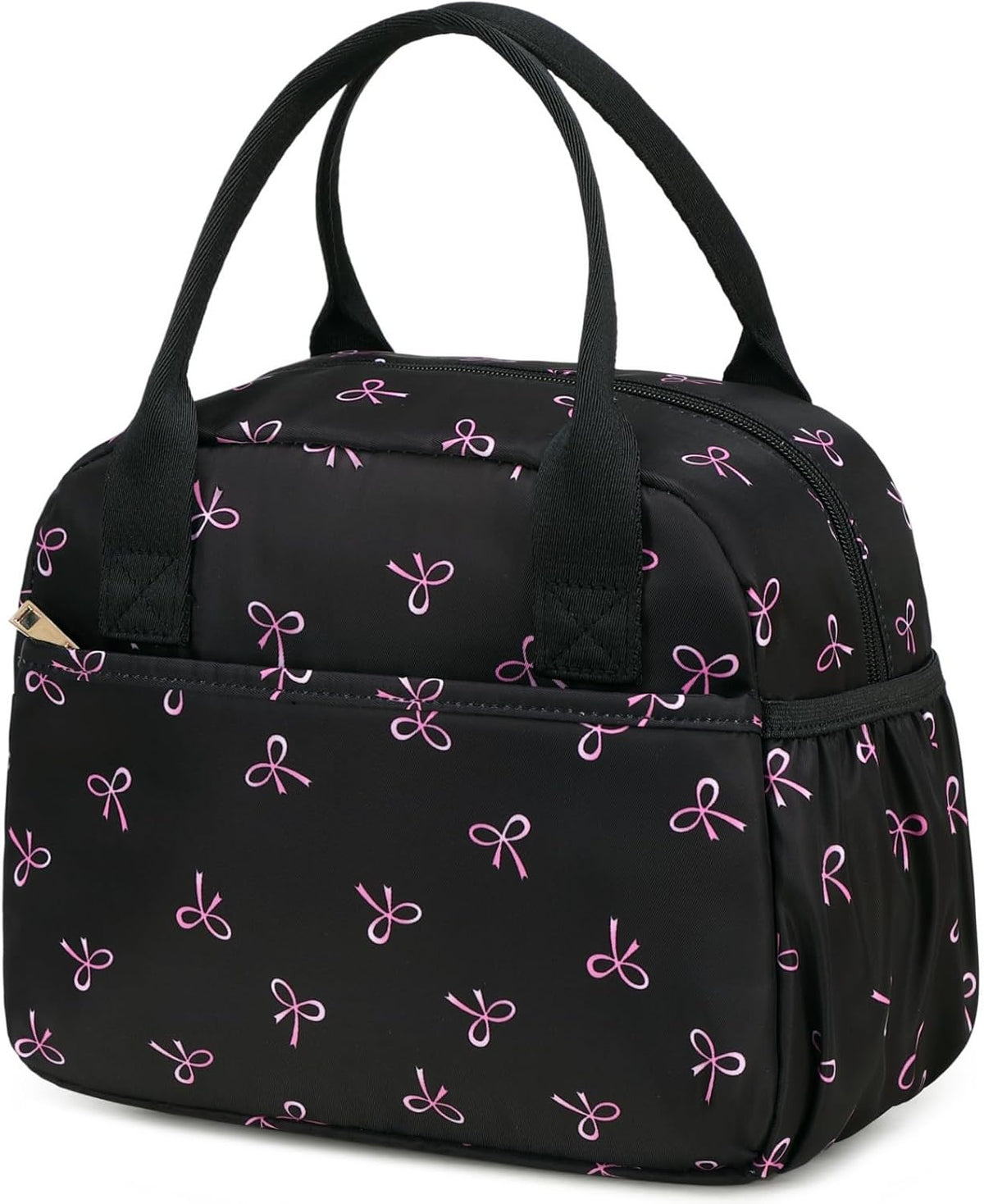 Lunch Box for Women Men Insulated Lunch Bag Lunch Tote Bag Leakproof Thermal Cooler Large Capacity for Travel Work School Picnic (Black Pink Bow)