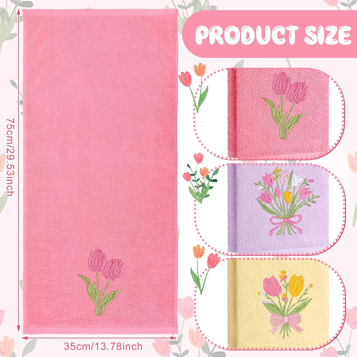 3 Pcs Pastel Tulips Hand Towels Pink Tulip Bouquet Floral Towels