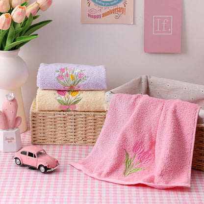 3 Pcs Pastel Tulips Hand Towels Pink Tulip Bouquet Floral Towels