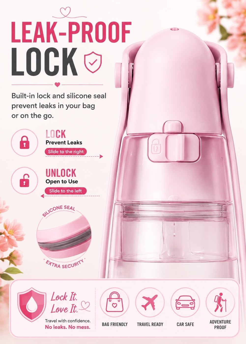 Portable Dog Water Bottle Portable Pink Travel Dog Bowls Puppy Water Bowl