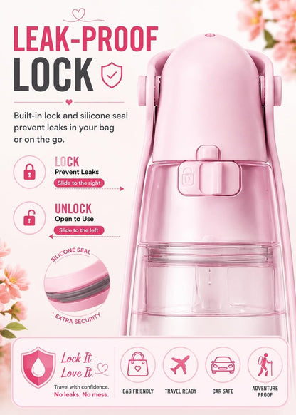 Portable Dog Water Bottle Portable Pink Travel Dog Bowls Puppy Water Bowl