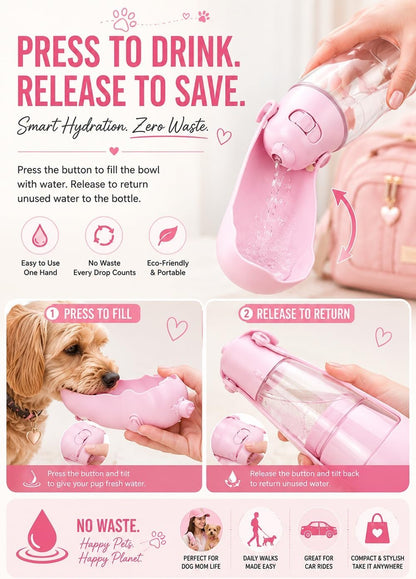 Portable Dog Water Bottle Portable Pink Travel Dog Bowls Puppy Water Bowl