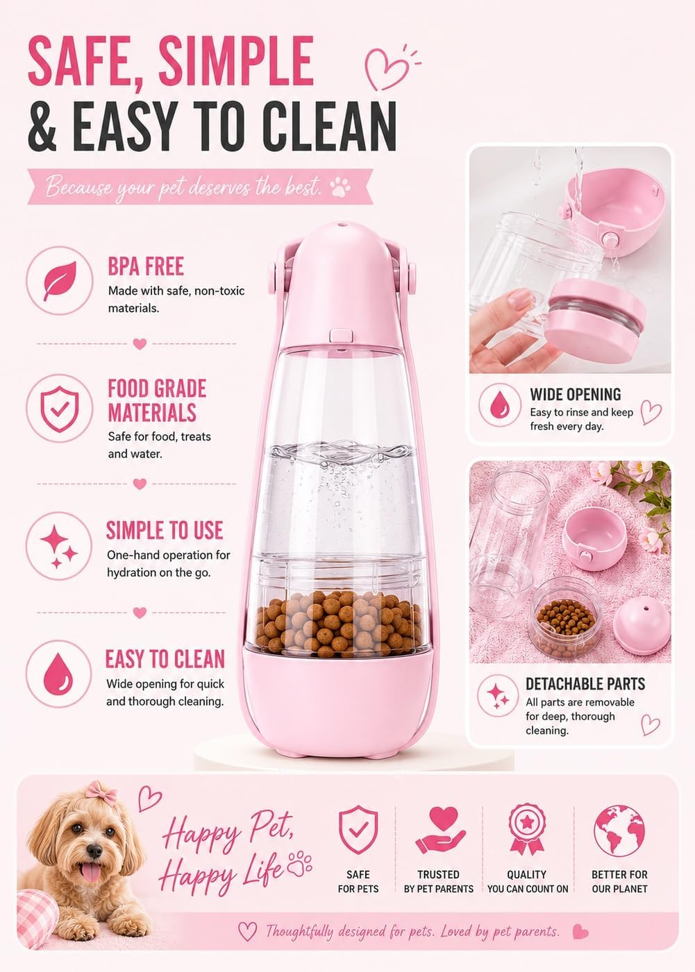 Portable Dog Water Bottle Portable Pink Travel Dog Bowls Puppy Water Bowl
