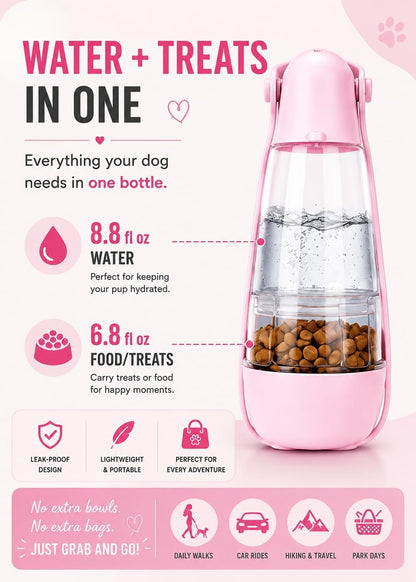 Portable Dog Water Bottle Portable Pink Travel Dog Bowls Puppy Water Bowl