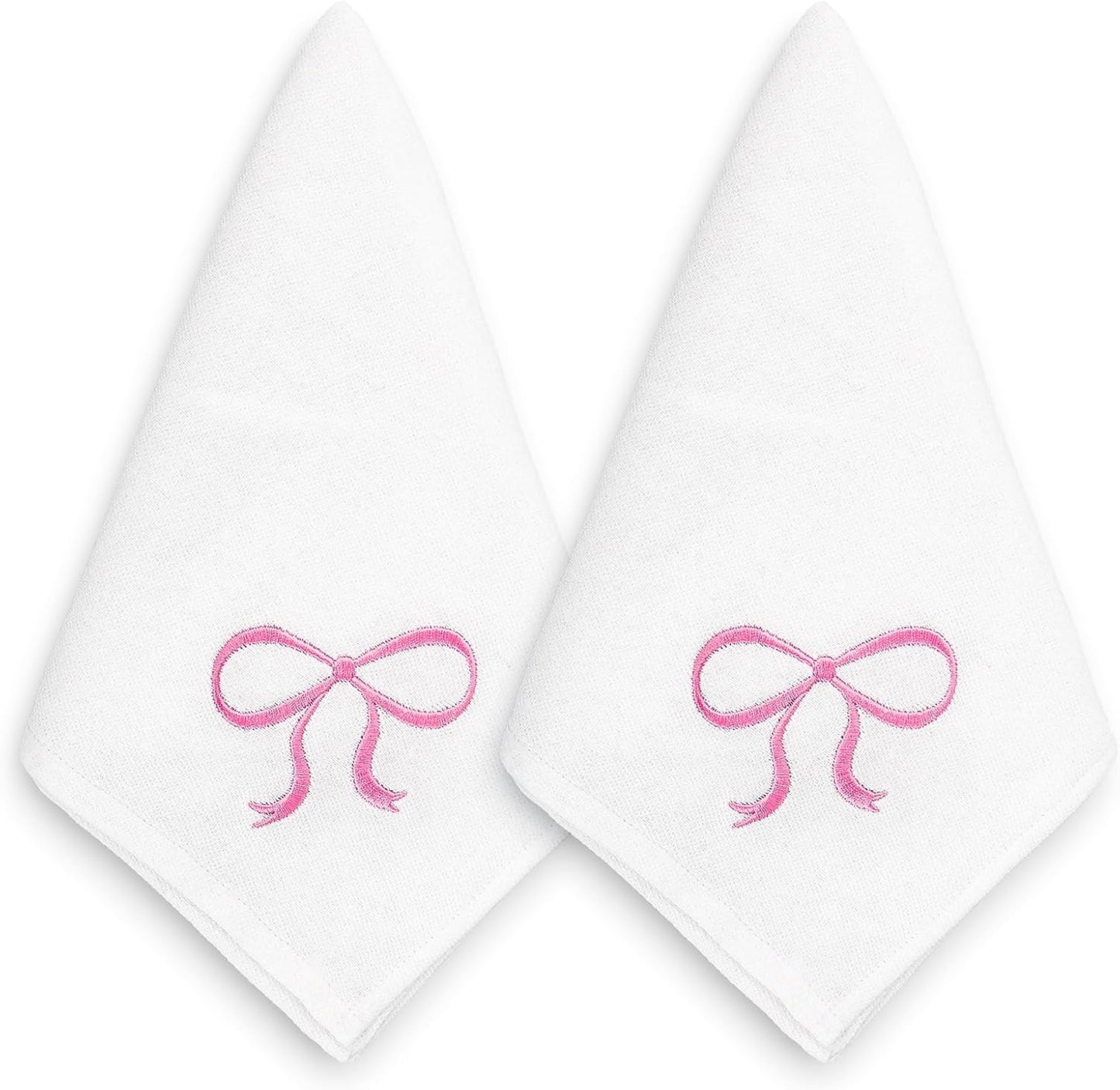 FYSUIMU Pink Bow Cloth Napkins Washable Coquette Bowknot Dinner Napkin Reusable Cotton Bow Napkins 18 x 18 Inch Cute Kitchen Top Collection for Wedding Birthday Bridal or Baby Shower Party, 2Pcs