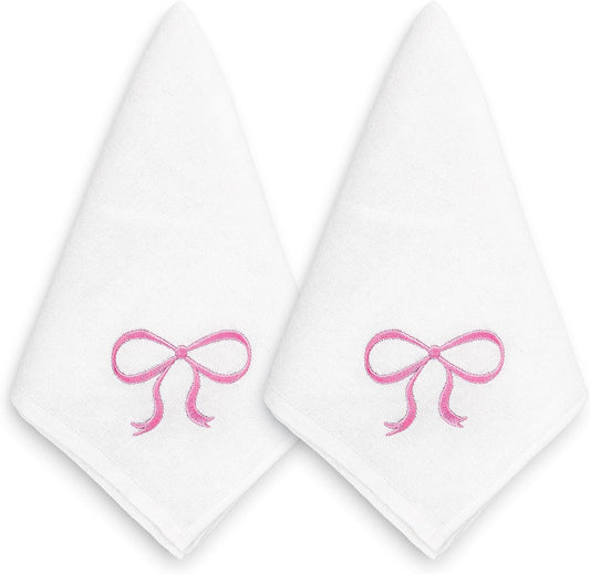 FYSUIMU Pink Bow Cloth Napkins Washable Coquette Bowknot Dinner Napkin Reusable Cotton Bow Napkins 18 x 18 Inch Cute Kitchen Top Collection for Wedding Birthday Bridal or Baby Shower Party, 2Pcs