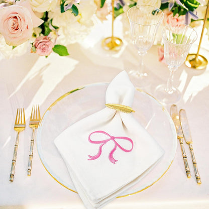 FYSUIMU Pink Bow Cloth Napkins Washable Coquette Bowknot Dinner Napkin Reusable Cotton Bow Napkins 18 x 18 Inch Cute Kitchen Top Collection for Wedding Birthday Bridal or Baby Shower Party, 2Pcs