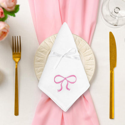 FYSUIMU Pink Bow Cloth Napkins Washable Coquette Bowknot Dinner Napkin Reusable Cotton Bow Napkins 18 x 18 Inch Cute Kitchen Top Collection for Wedding Birthday Bridal or Baby Shower Party, 2Pcs