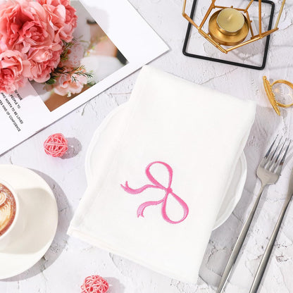 FYSUIMU Pink Bow Cloth Napkins Washable Coquette Bowknot Dinner Napkin Reusable Cotton Bow Napkins 18 x 18 Inch Cute Kitchen Top Collection for Wedding Birthday Bridal or Baby Shower Party, 2Pcs