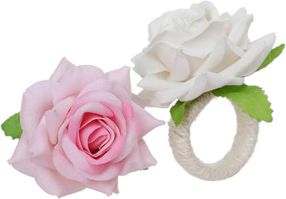 Artificial Pink Rose Flower Napkin Rings Set of 12, Silk Rose Flower Napkin Buckles Rings Faux Rose Flower Napkin Rings Fake Floral Napkin Ring Holder for Home Kitchen Weddings Table Decor