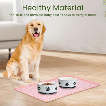 Dog Food Mat Anti-Slip Dog Bowl Mats for Food and Water, Waterproof Pet Placemat Prevents Messy Spill to Floor, Silicone Puppy Feeding Tray for Small, Medium and Large Dogs Cats, Pink