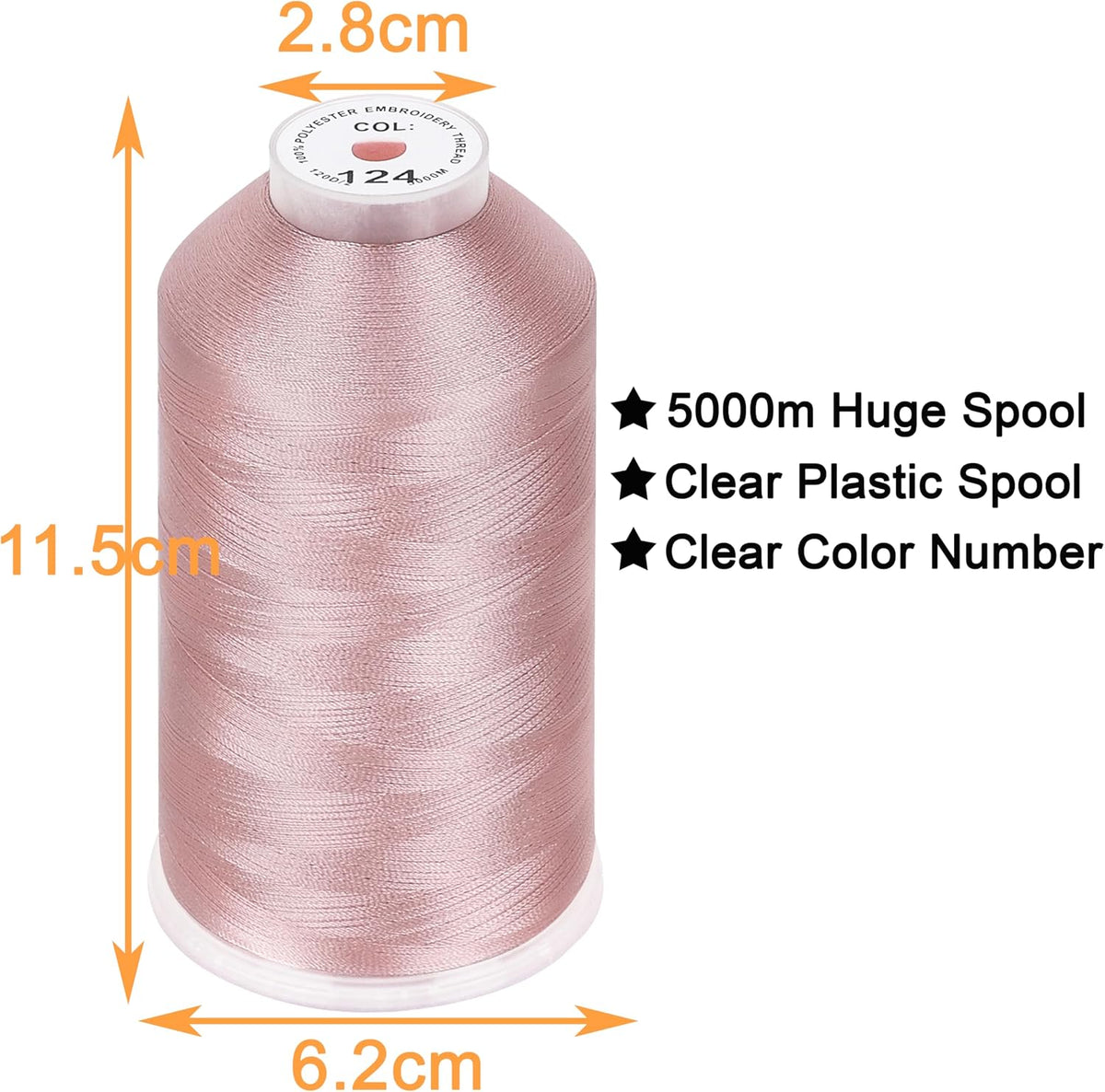 5000M Huge Spool Embroidery Machine Thread - Flesh Pink
