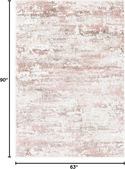 Meadow Collection Area Rug - 5'3" x 7'6", Beige & Pink, Modern Abstract Design, Non-Shedding & Easy Care, Ideal for High Traffic Areas in Living Room, Bedroom (MDW585B)