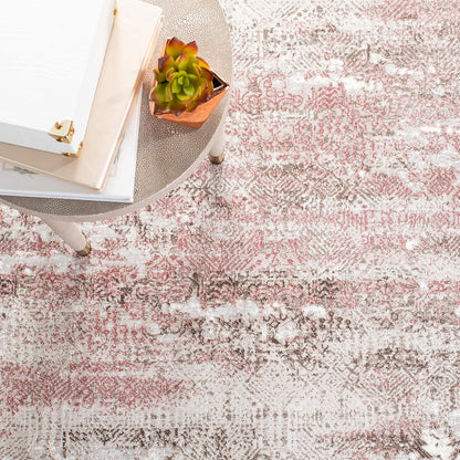 Meadow Collection Area Rug - 5'3" x 7'6", Beige & Pink, Modern Abstract Design, Non-Shedding & Easy Care, Ideal for High Traffic Areas in Living Room, Bedroom (MDW585B)