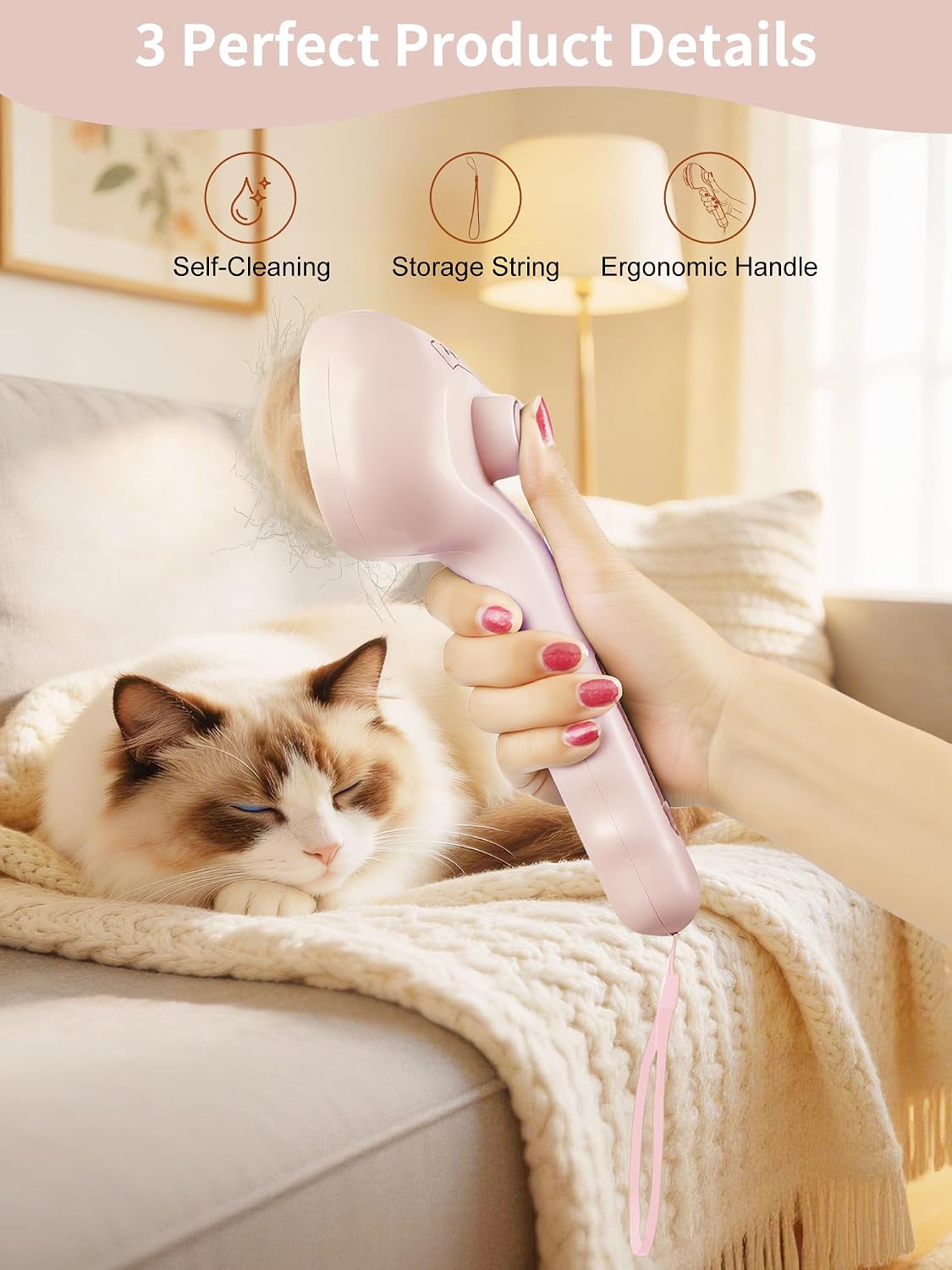 3 in 1 Dog Cat Steam Brush with Storage Rope for Shedding Massaging Grooming, Self Cleaning Pet Steam Brush for Long Short Hair, Reducing Flying Fur & Static - Pink