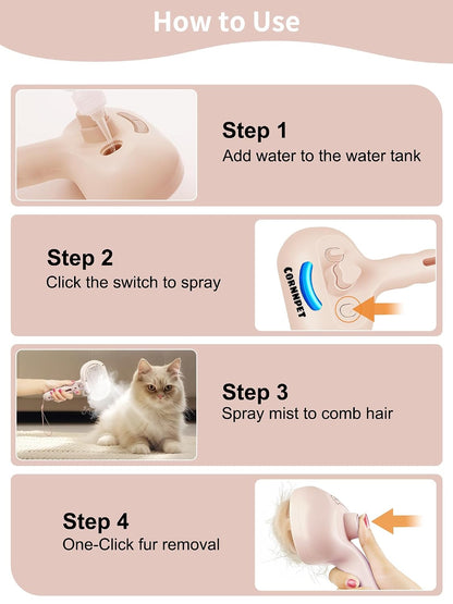 3 in 1 Dog Cat Steam Brush with Storage Rope for Shedding Massaging Grooming, Self Cleaning Pet Steam Brush for Long Short Hair, Reducing Flying Fur & Static - Pink