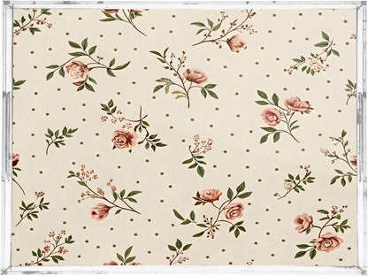 Retro Floral Pink Serving Tray 12" x 16" Acrylic Trays with Handles Decorative Serving Platter for Coffee, Breakfast in Bed, Dinner, Appetizers, Patio, Party