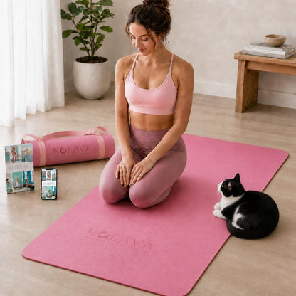 Nolava Yoga Mat with Bag – 72 x 24 inch, 1/4 inch Thick Non-Slip Mat – Includes Slap Band, Black Zippered Carry Tote with Mat Sleeve & Inner Pocket – For Yoga, Pilates, Home or Studio.