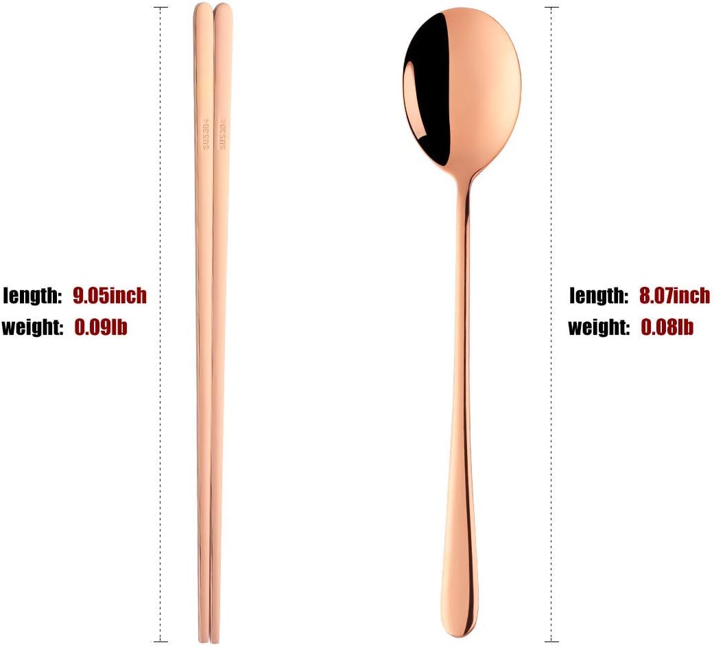 4 Set Spoon Chopsticks, Rose Gold Reusable Metal Stainless Steel Korean Chopstix Spoon Set