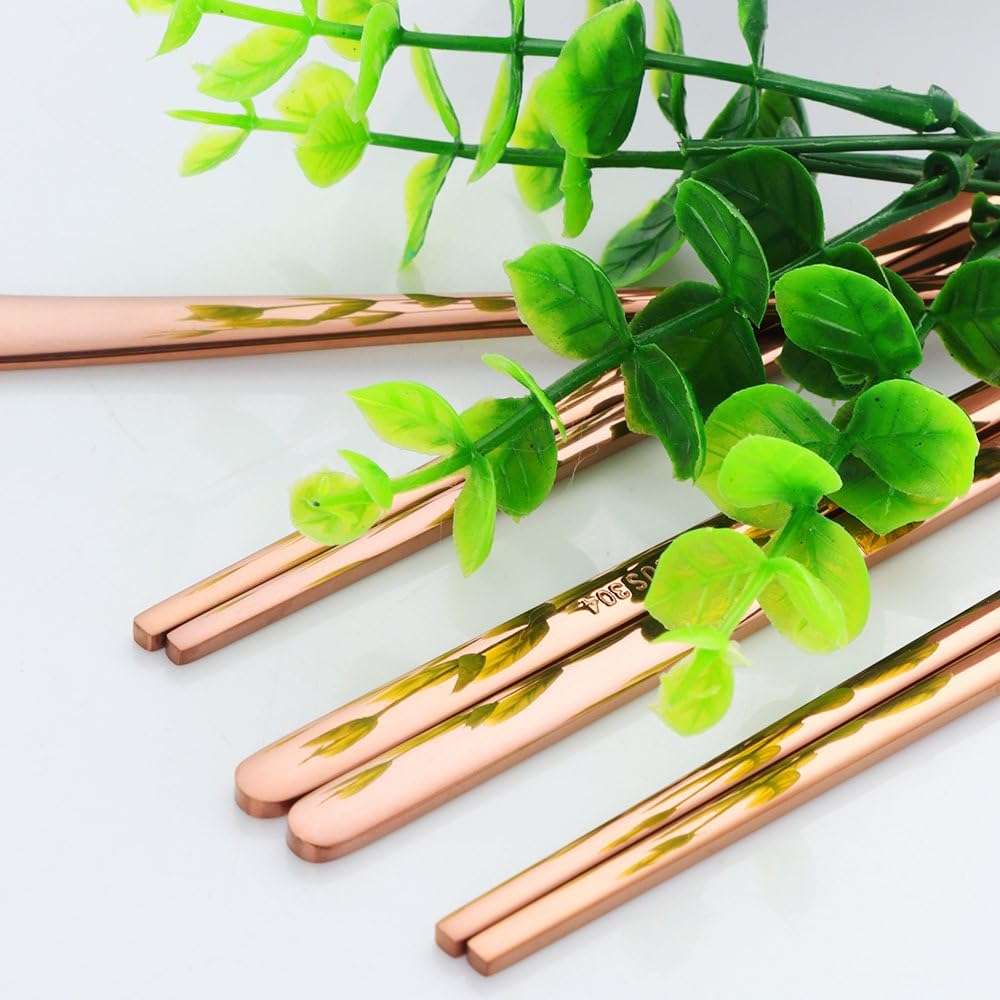 4 Set Spoon Chopsticks, Rose Gold Reusable Metal Stainless Steel Korean Chopstix Spoon Set
