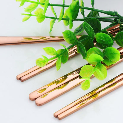 4 Set Spoon Chopsticks, Rose Gold Reusable Metal Stainless Steel Korean Chopstix Spoon Set