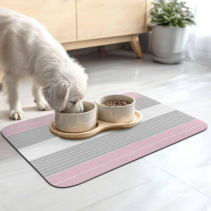 Pink Grey Stripe Dish Drying Mat for Kitchen Counter, Absorbent Quick Dry Coffee Bar Mat Pad Thin Diatomaceous Sink Mats, Modern Art Horizontal Striped Non Slip Dish Drainer Mats 16''x18''